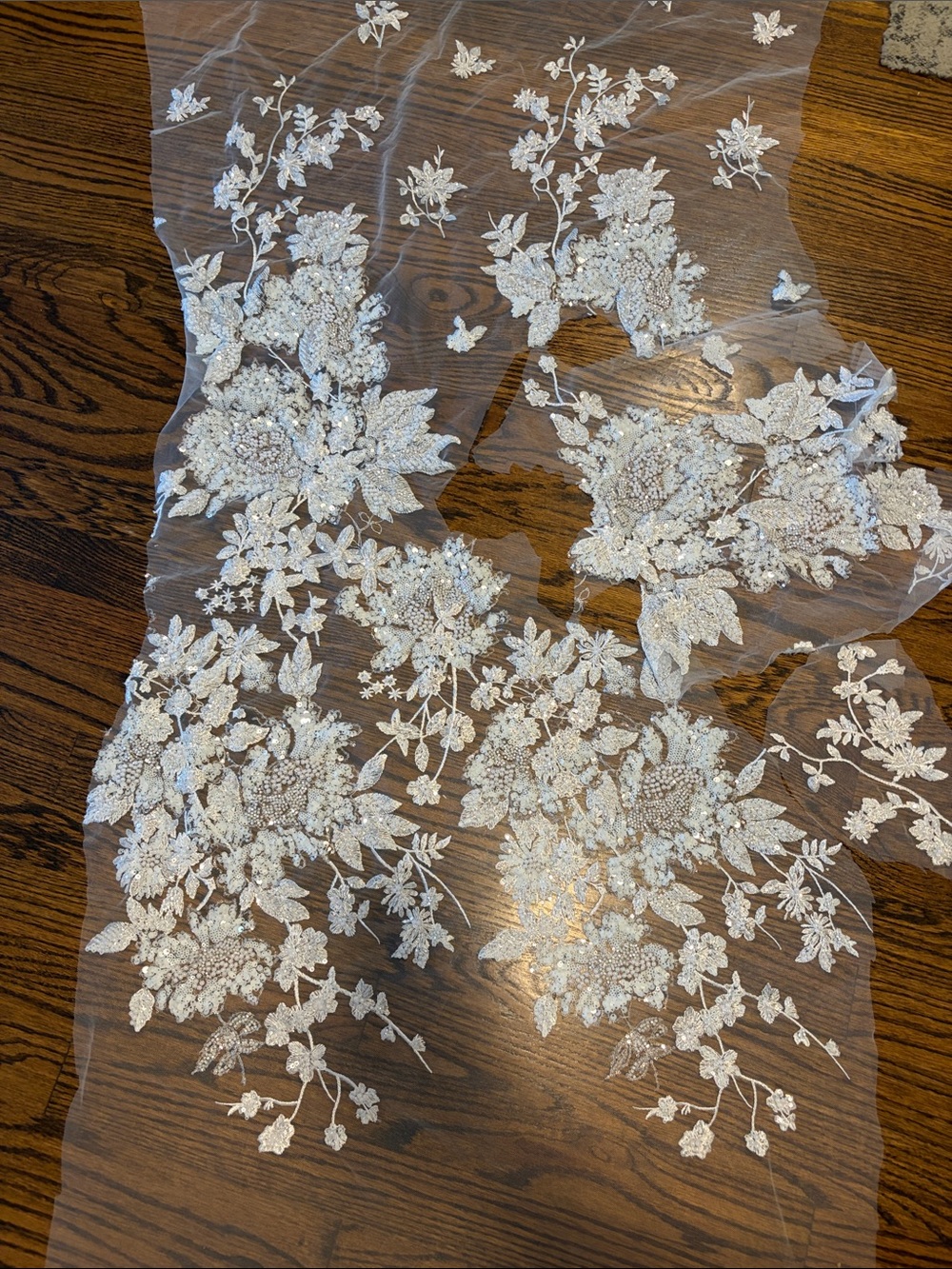 Embroidered Floral Appliqué Lace Panel - White